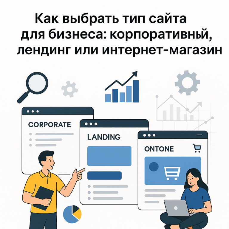 Как выбрать тип сайта для бизнеса: корпоративный, лендинг или интернет‑магазин - обложка