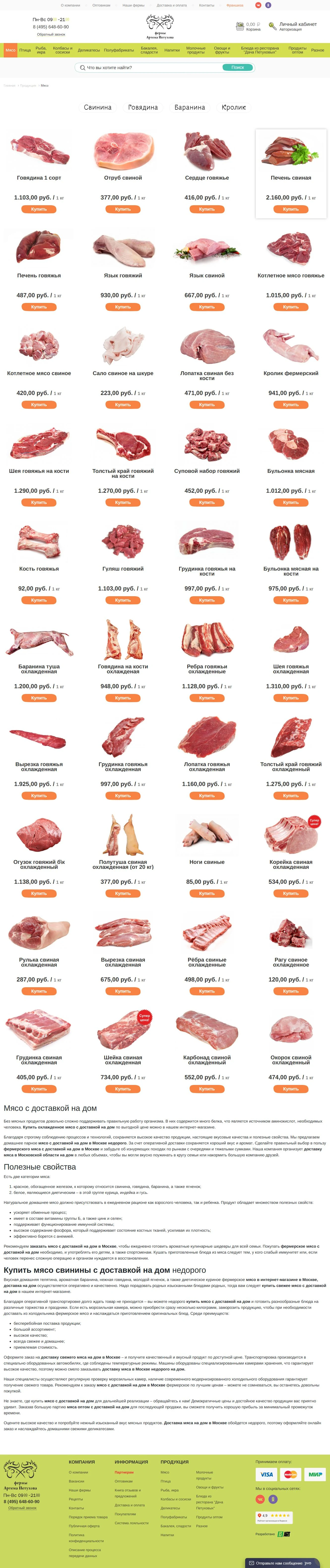 Ферма Петухова — каталог мясной продукции